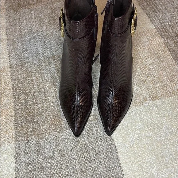 Sam Edelman Brown Gold Textured Ankle Boots